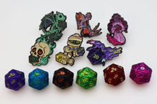 Load image into Gallery viewer, Mystery Loot: Critters of the Crypt Metal D20+ Enamel Pin