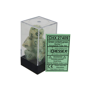 Chessex Mini-Polyhedral 7-Die Set: Marble (Green/Dark Green)