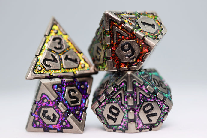 Ornate Rainbow Frame RPG Metal Dice Set
