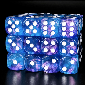 Purple & Blue Glitter D6 Set - 12 piece D6's