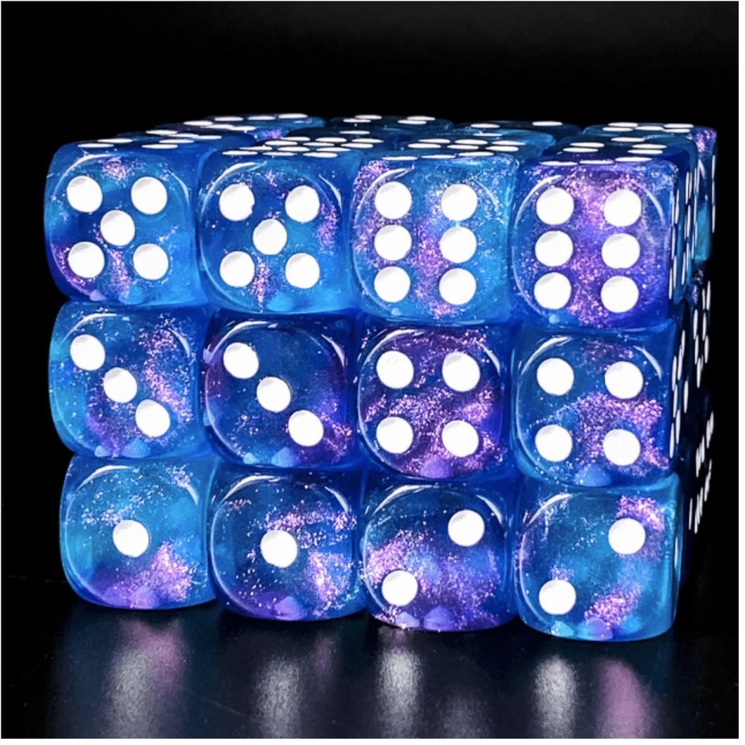 Purple & Blue Glitter D6 Set - 12 piece D6's