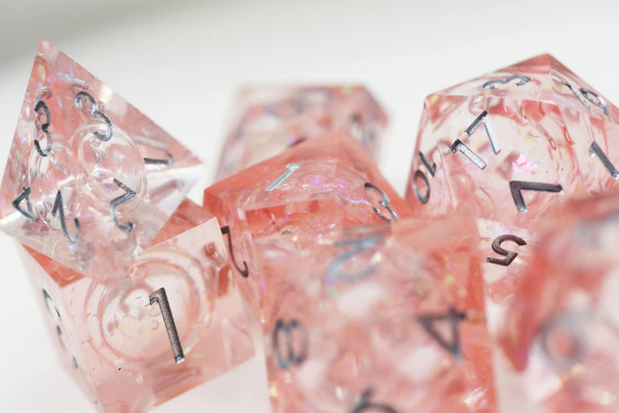 Pink Liquid Core Sharp Edge Resin RPG Dice