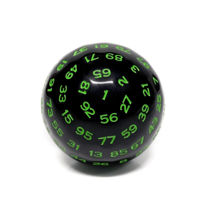 100 Sided Die - Black Opaque with Green D100
