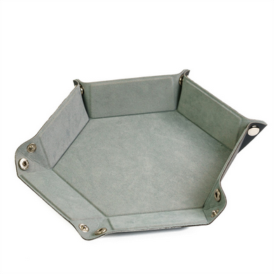 Leatherette & Velvet Dice Tray (Silver Hex)