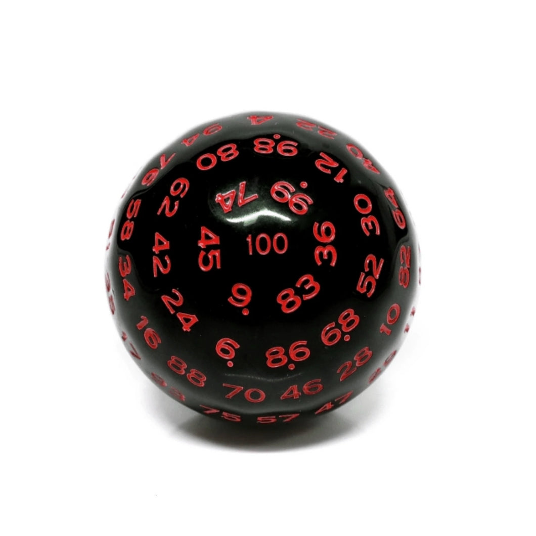100 Sided Die - Black Opaque with Red D100