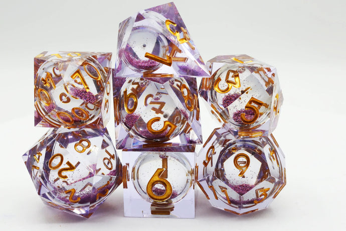 Purple Liquid Core Sharp Edge Resin RPG Dice
